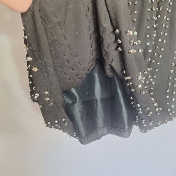 Black Mini Beaded Spaghetti Strap Dress Medium Goth Rock Punk Metal Slouchy Y2K - Picture 7 of 12